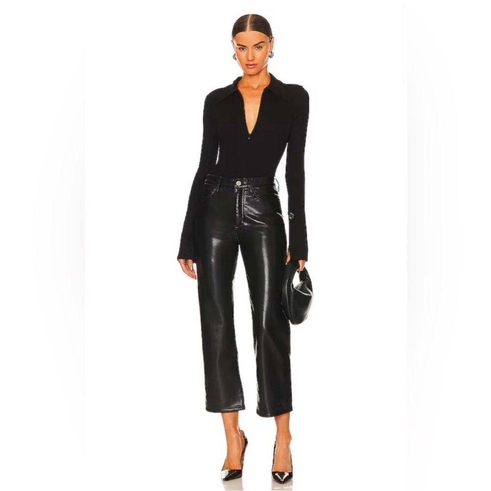 Frame Le Jane Crop Recycled Leather Pant in Noir Black DEFECT Sz 32